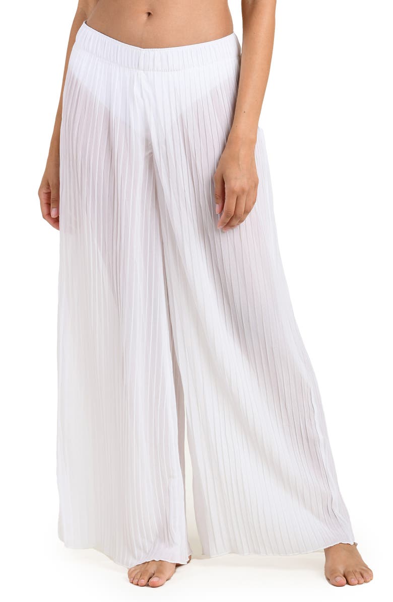 La Blanca Sunbeams Pleat Cover-Up Pants, Main, color, White