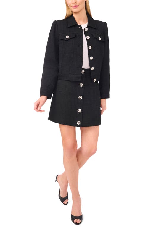 Cece Rhinestone Button Tweed Jacket In Black