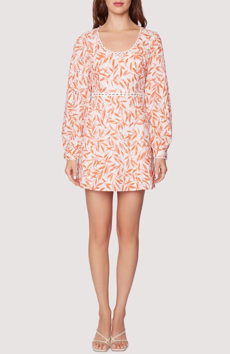 Enamour Print Long Sleeve Eyelet Minidress