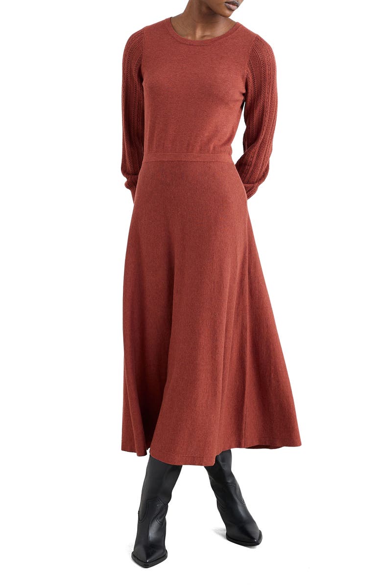 Seasalt Cornwall Herring Gull Long Sleeve Organic Cotton Sweater Dress, Main, color, Knit Melange Burgundy