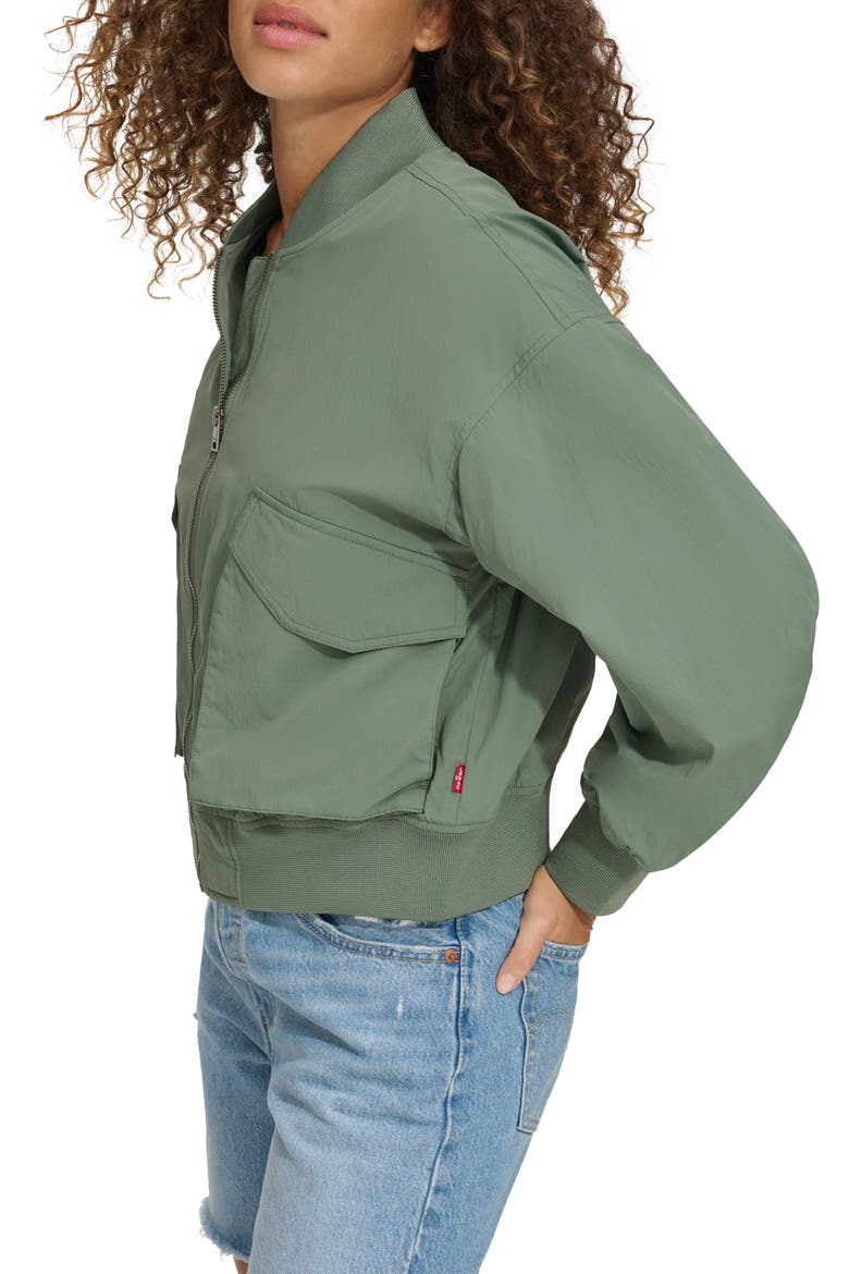 Techy Nylon Bomber Jacket, Alternate, color, DARK FOREST