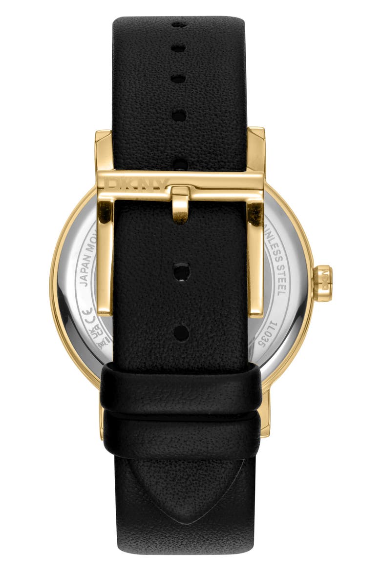 Crystal Bezel Three Hand Quartz Leather Strap Watch, 36mm, Alternate, color, BLACK