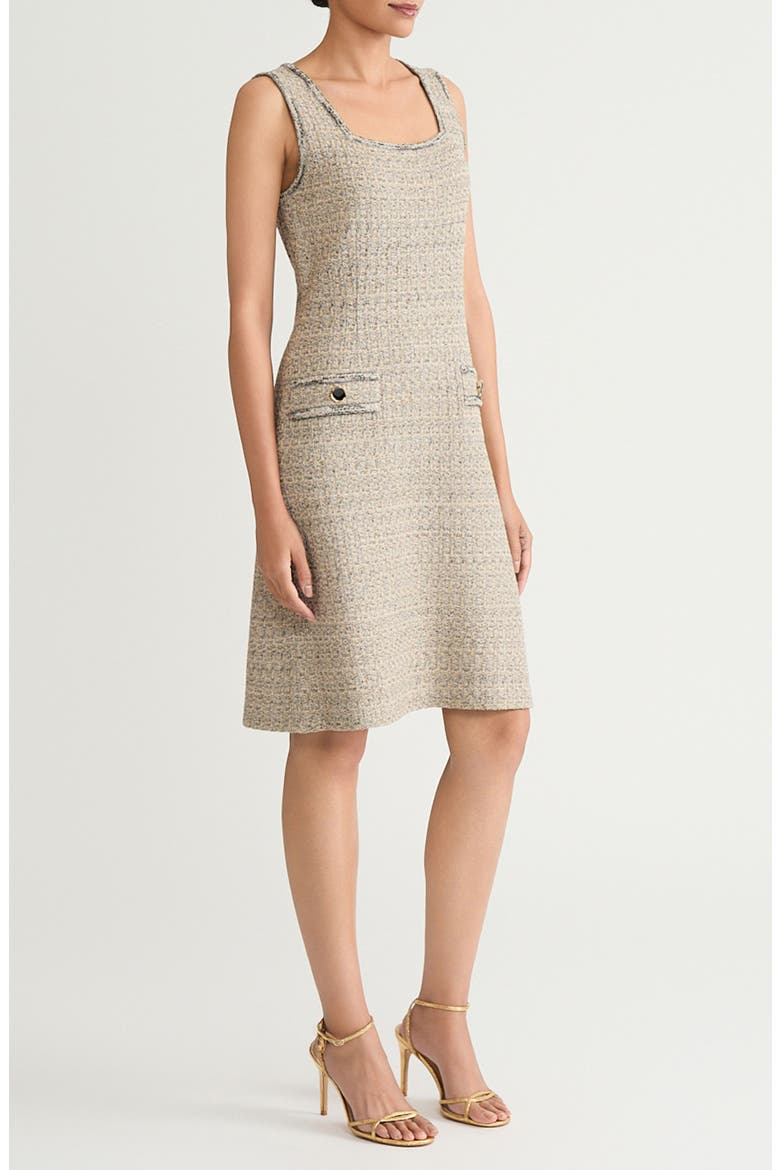x Tanya Foster Shimmer Tweed A-Line Dress, Alternate, color, GOLD/ BLACK