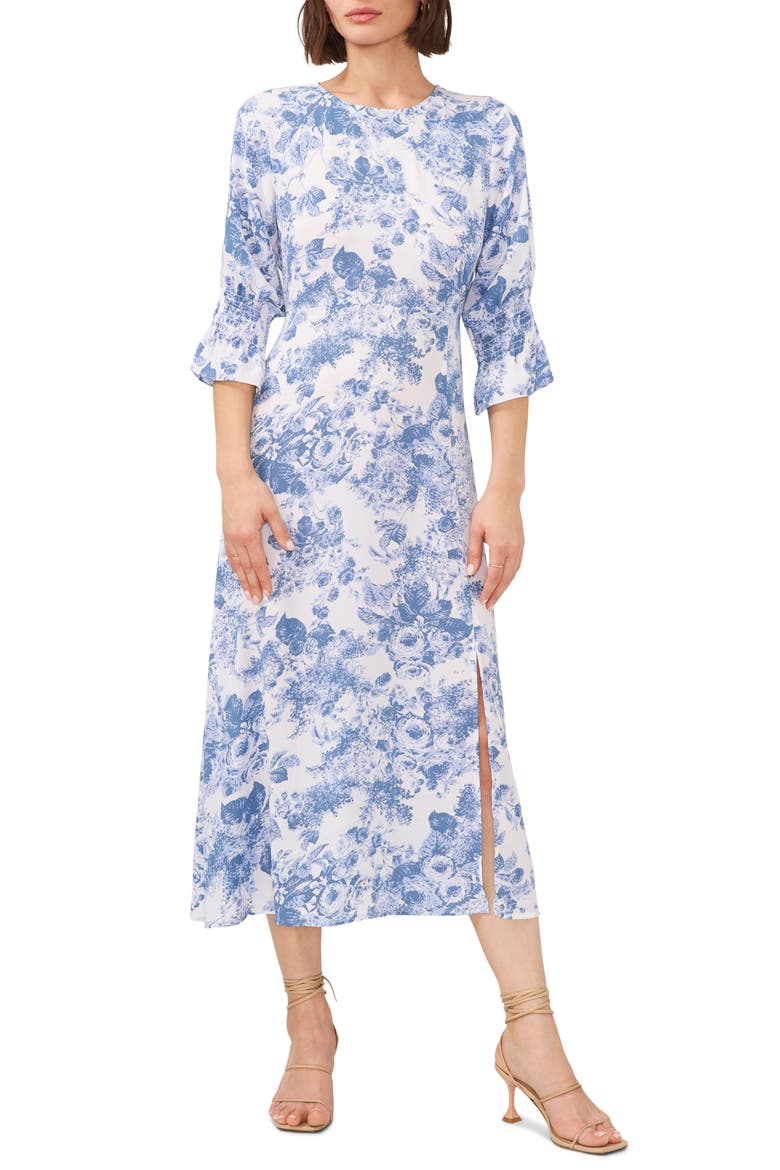 Ruffle Cuff Midi Dress, Main, color, BLUE