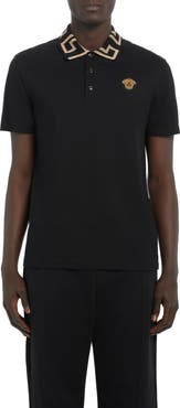 Versace Metallic Greca Collar Piqué Polo