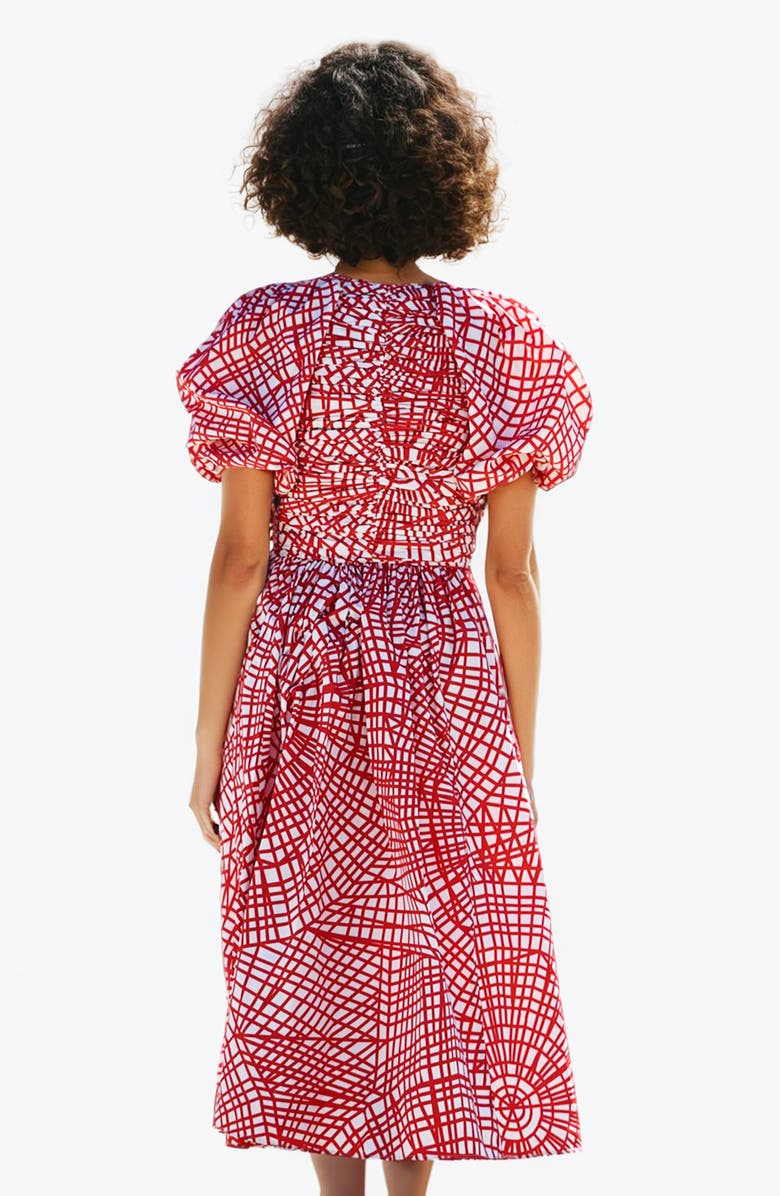 Jessie Zhao New York Red Gingham Taffeta Midi Dress, Alternate, color, Red