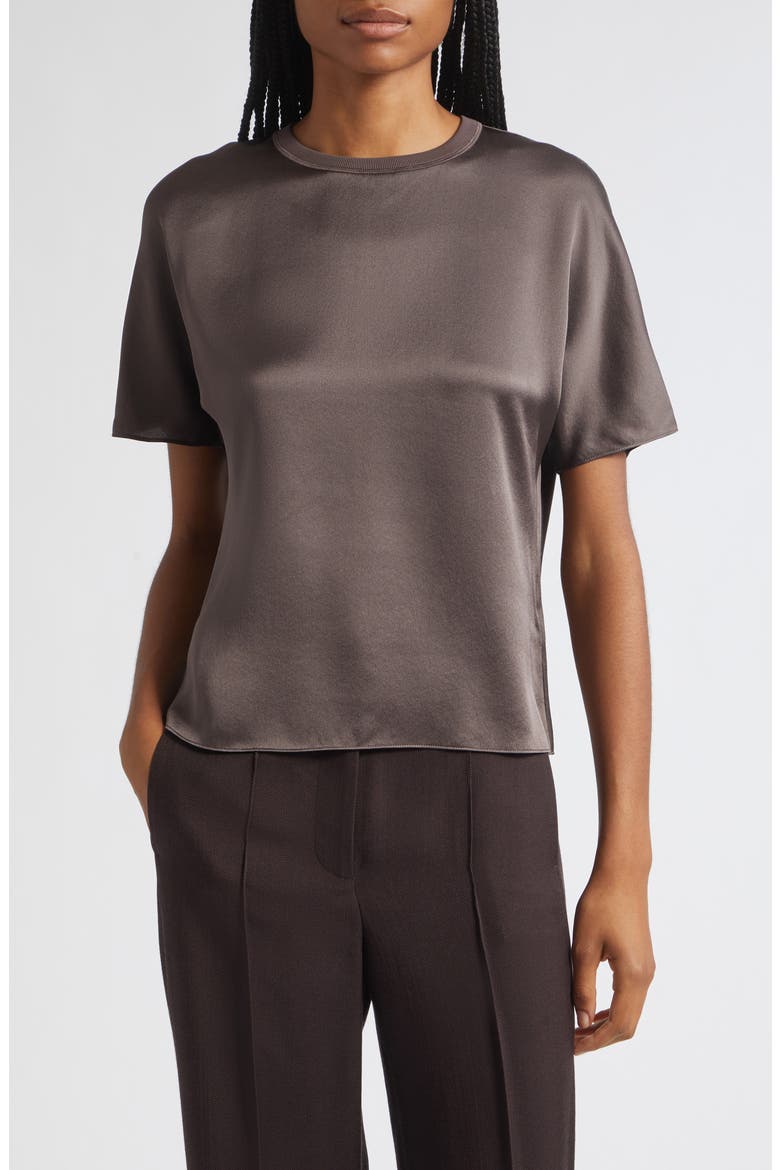 Lena Crewneck Silk T-Shirt, Main, color, MAUVE