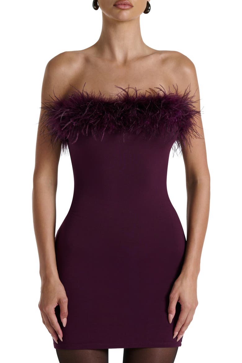 Butter Feather Minidress, Alternate, color, DARK PLUM