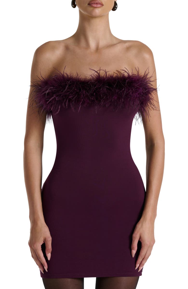Naked Wardrobe Butter Feather Minidress, Alternate, color, Dark Plum