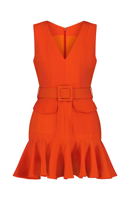 Mac Duggal Crepe Sleeveless Mini Dress With Belt And Pockets In Sunset
