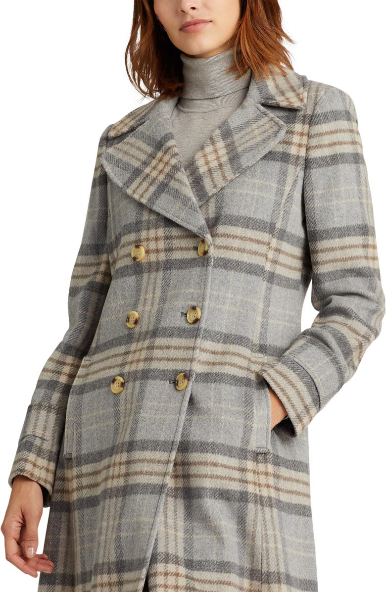 Lauren Ralph Lauren Plaid Wool Blend Coat, Alternate, color, 