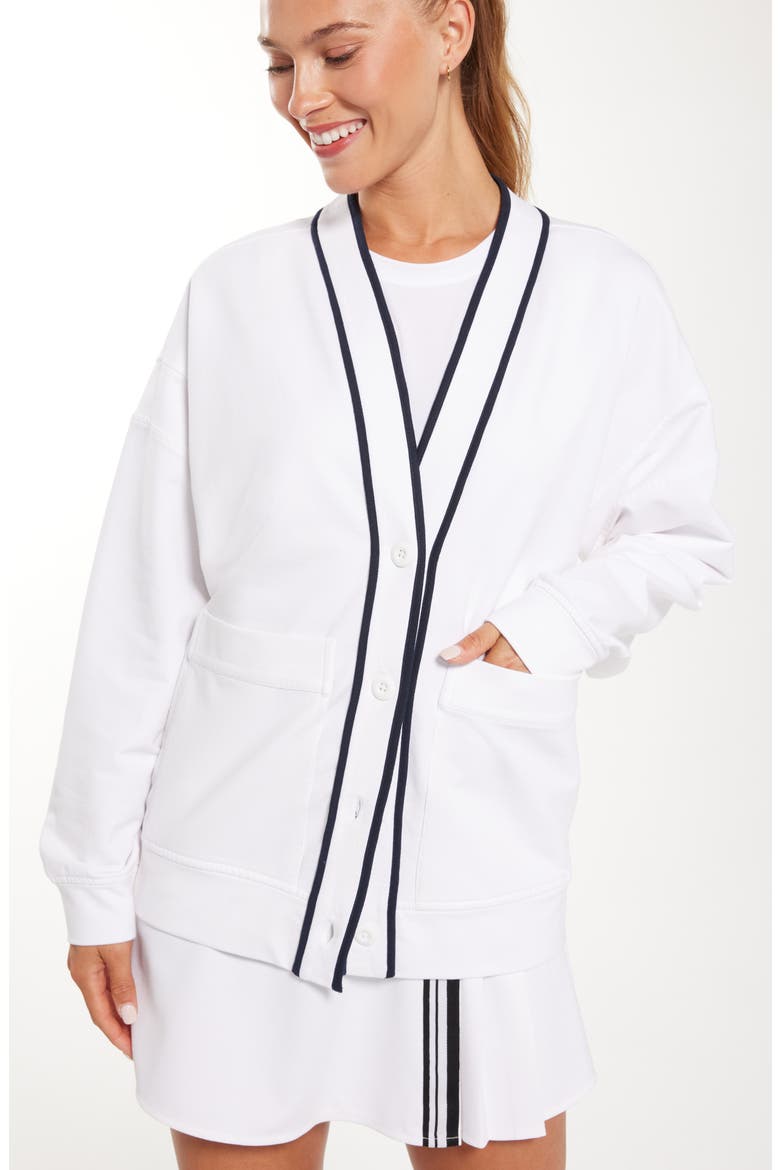 Courtside French Terry Cardigan, Alternate, color, WHITE