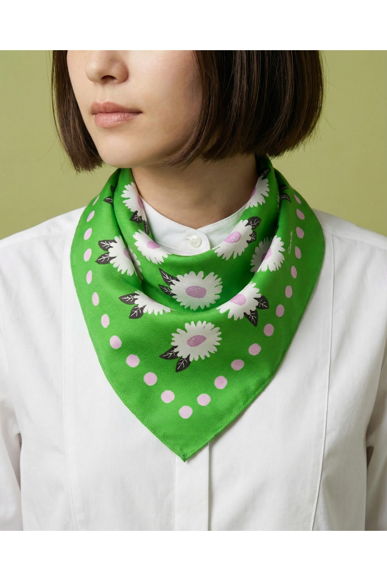 White Flower Cotton Silk Bandana, Alternate, color, Green
