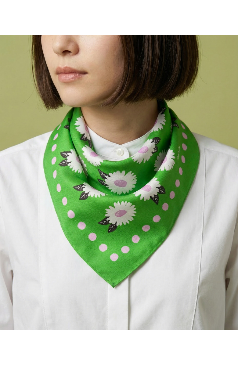 Centinelle White Flower Cotton Silk Bandana, Alternate, color, Green