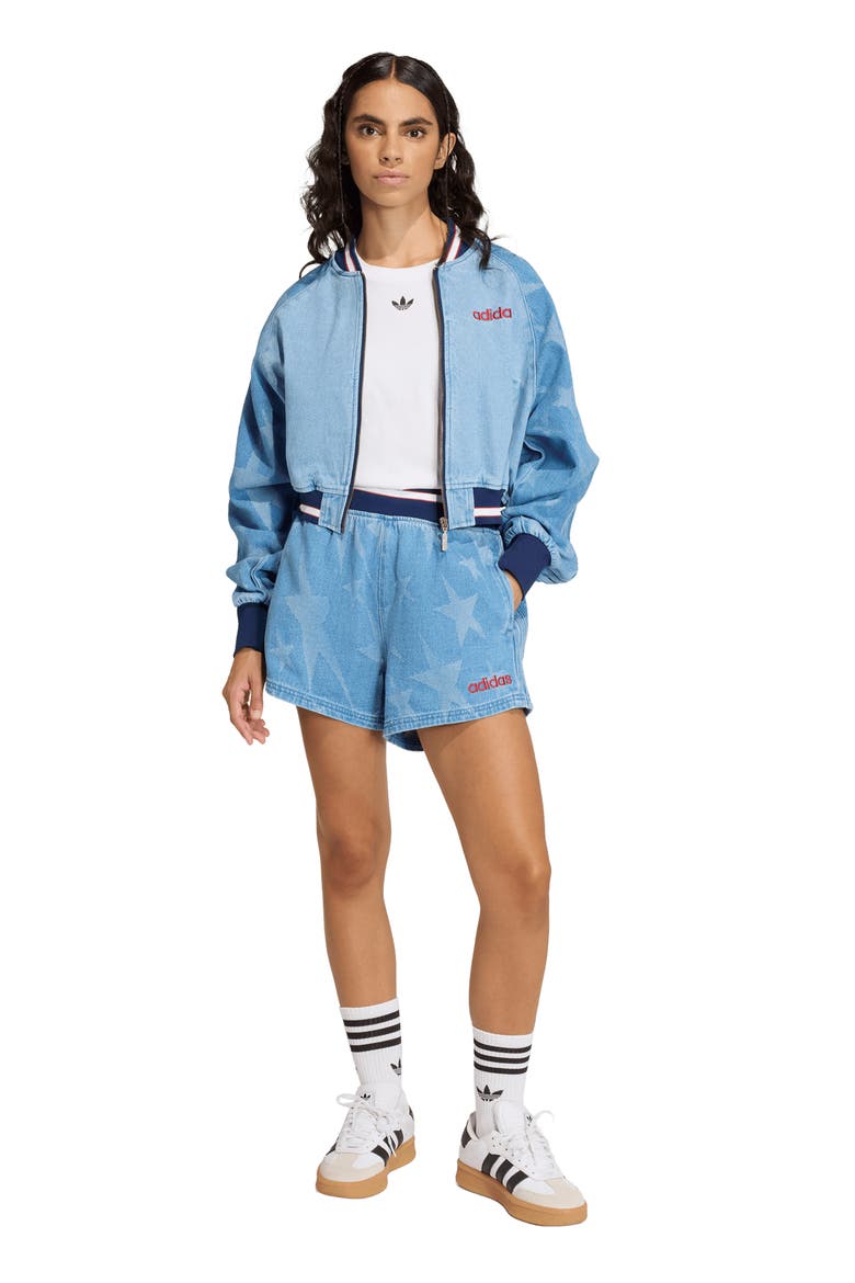 The Denim Star Graphic Cotton Varsity Shorts, Alternate, color, MEDIUM BLUE DENIM