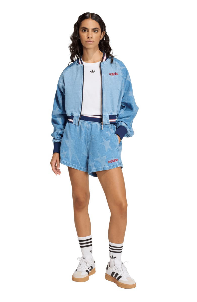 adidas Originals The Denim Star Graphic Cotton Varsity Shorts, Alternate, color,