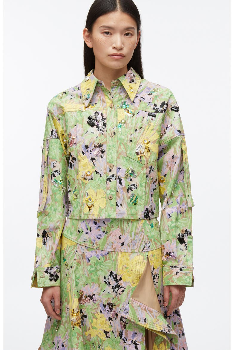 Flowerworks Embellished Cotton Twill Cropped Jacket, Alternate, color, KHAKI MULTI