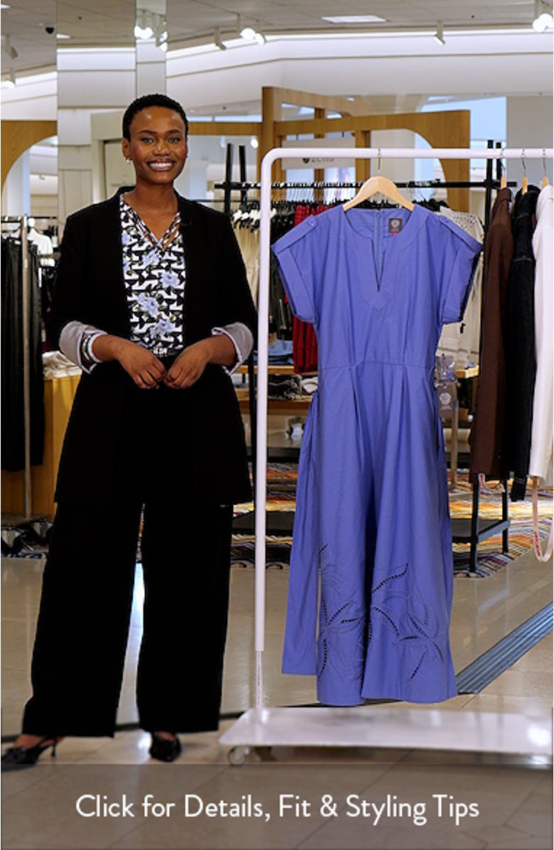 Ladder Stitch Embroidered Tie Belt Cotton Poplin Midi Dress, sales video thumbnail