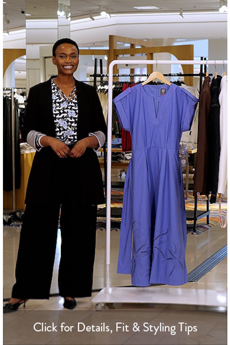 Ladder Stitch Embroidered Tie Belt Cotton Poplin Midi Dress video