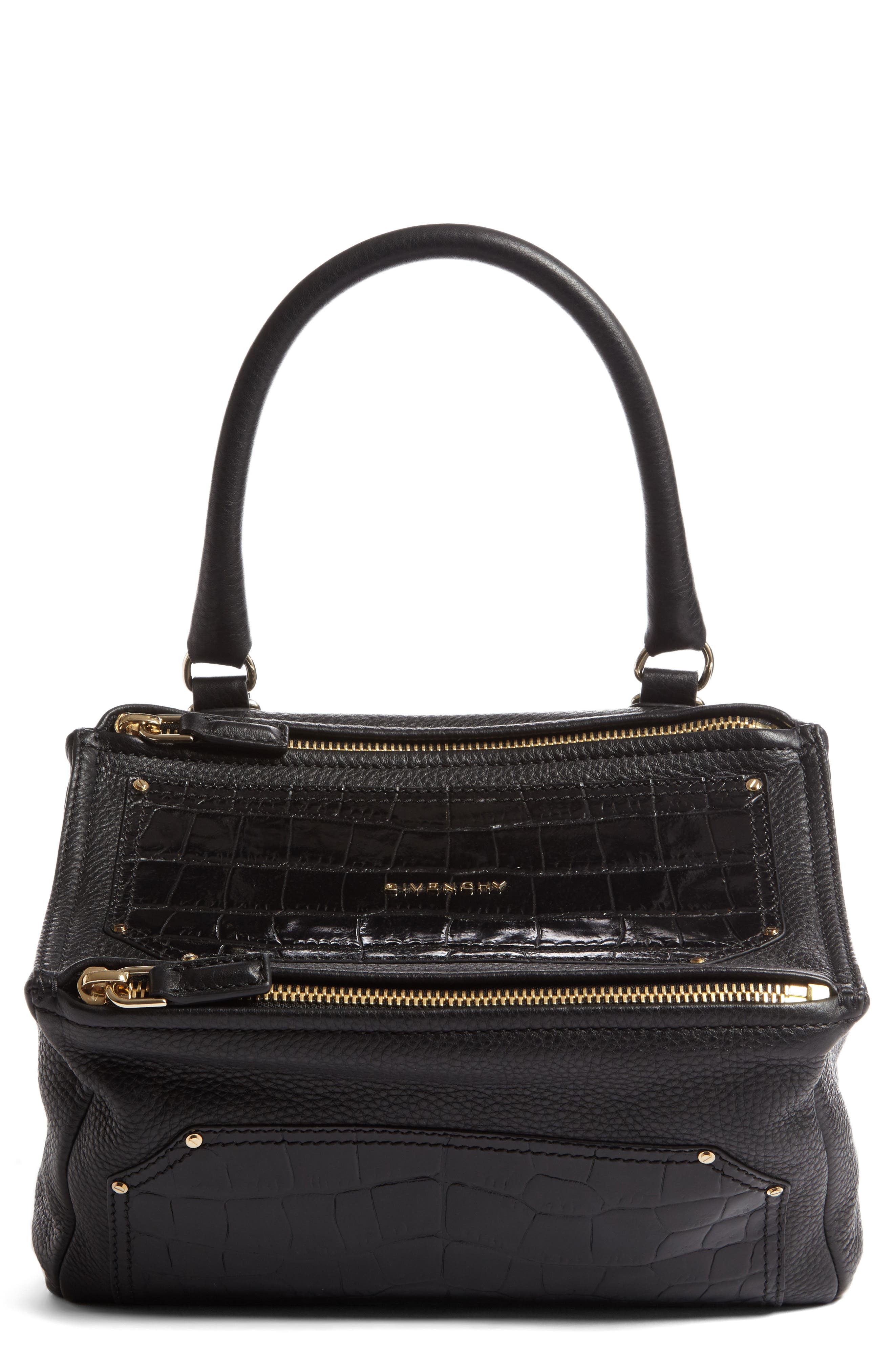 Givenchy Medium Pandora Croc Embossed Leather Satchel, Main, color, 