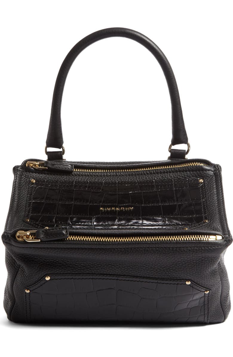 Givenchy Medium Pandora Croc Embossed Leather Satchel, Main, color,