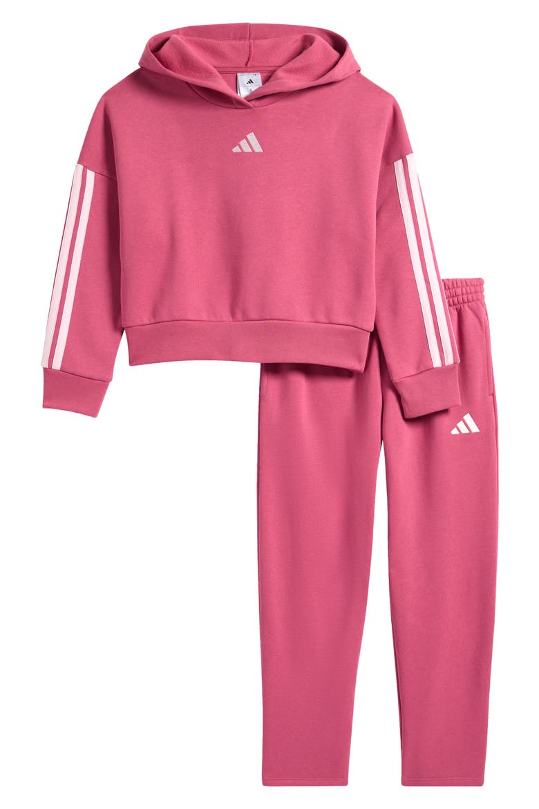 Kids' 3-Stripes Fleece Hoodie & Joggers Set, Main, color, DUAL MAGENTA
