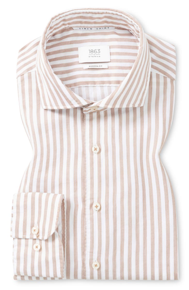 1863 by Eterna Modern Fit Cotton & Linen Blend Dress Shirt, Main, color, Light Brown