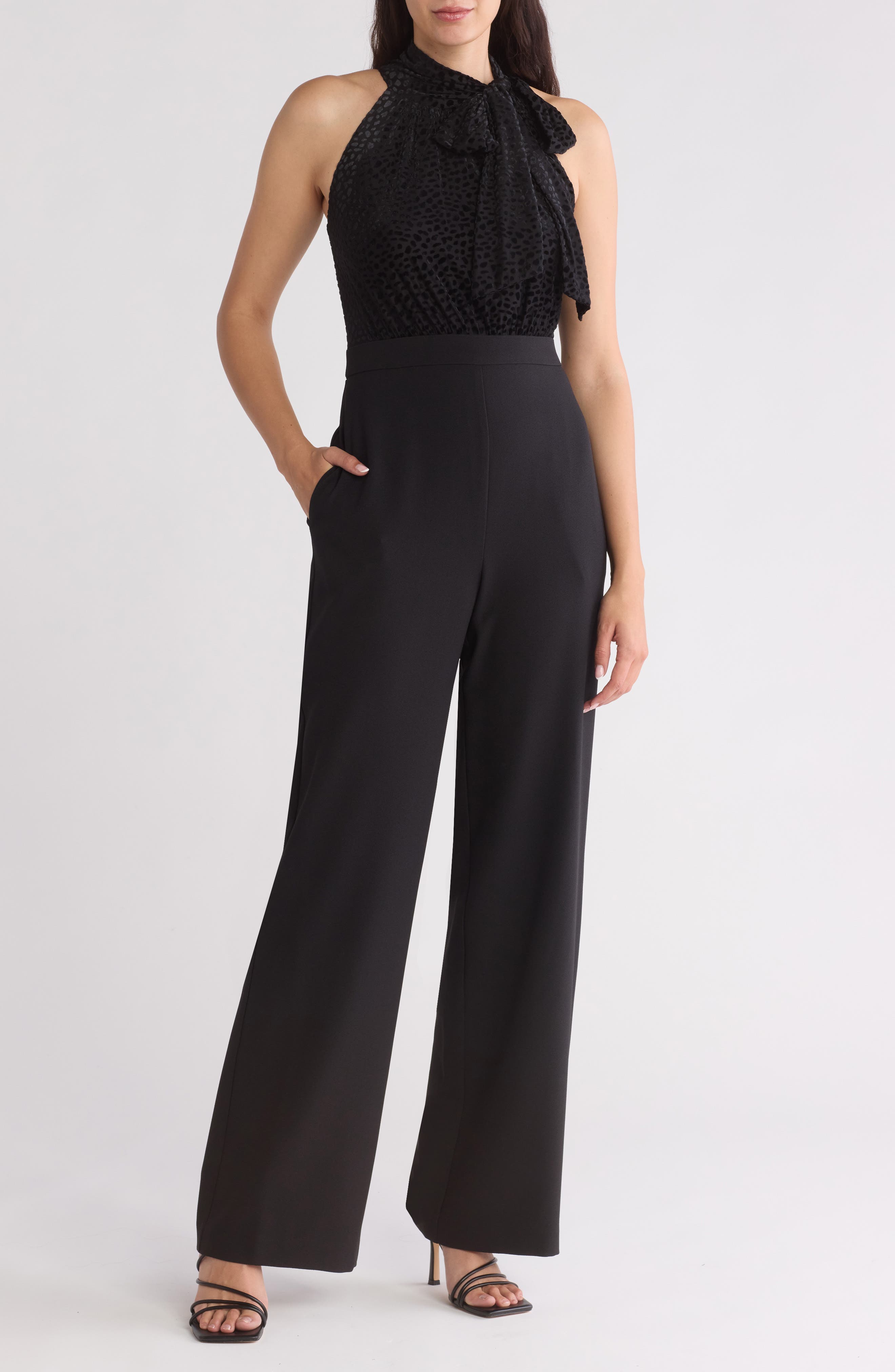 Vince Camuto Burnout Velvet Halter Bow Jumper Dress