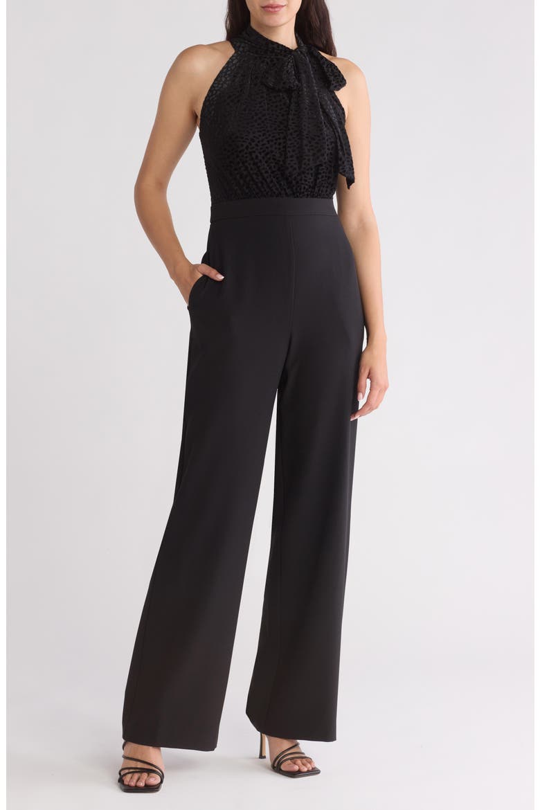 Burnout Velvet Halter Bow Jumper Dress, Main, color, BLK