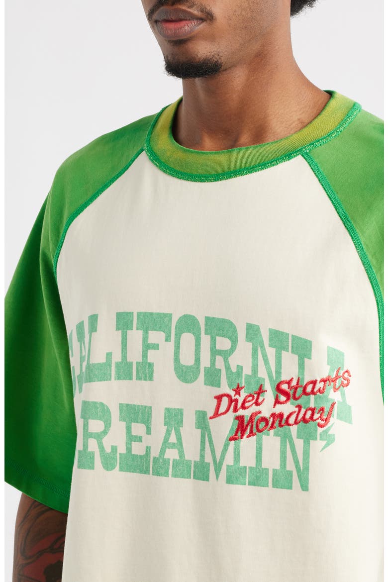 California Dreamin' Embroidered Graphic Baseball T-Shirt, Alternate, color, CREAM/GREEN