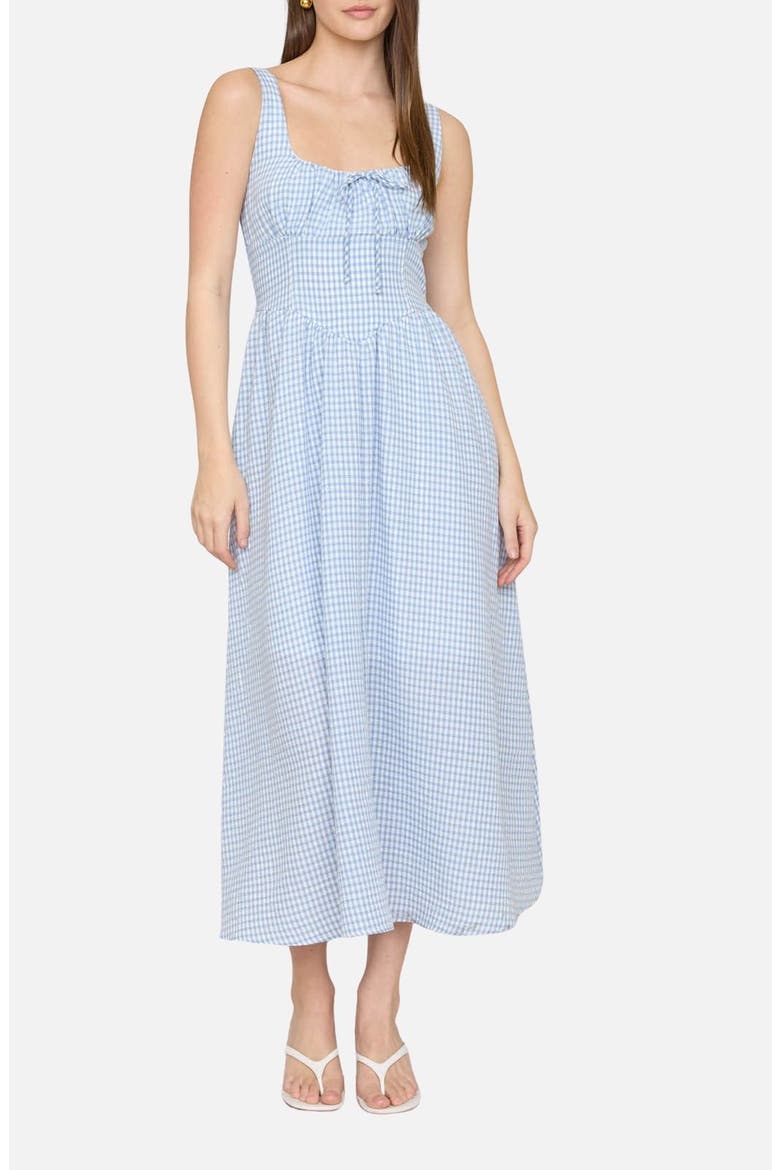 Gingham Fit & Flare Midi Dress, Main, color, DUSTY BLUE