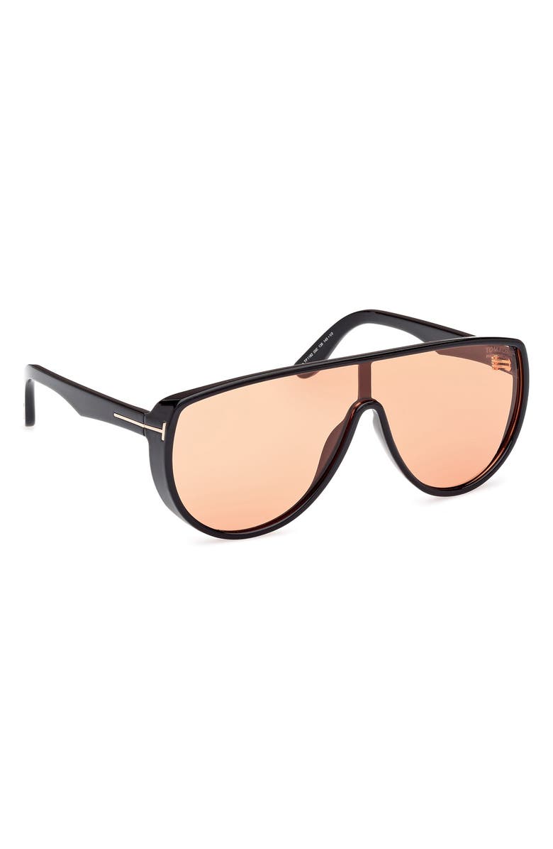 TOM FORD Achilles 138mm Shield Sunglasses, Alternate, color, Black / T Logo / Terracotta
