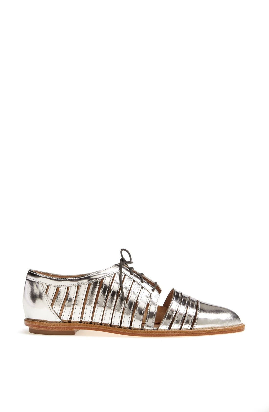 'Fay' Metallic Leather Oxford, Alternate, color, SILVER