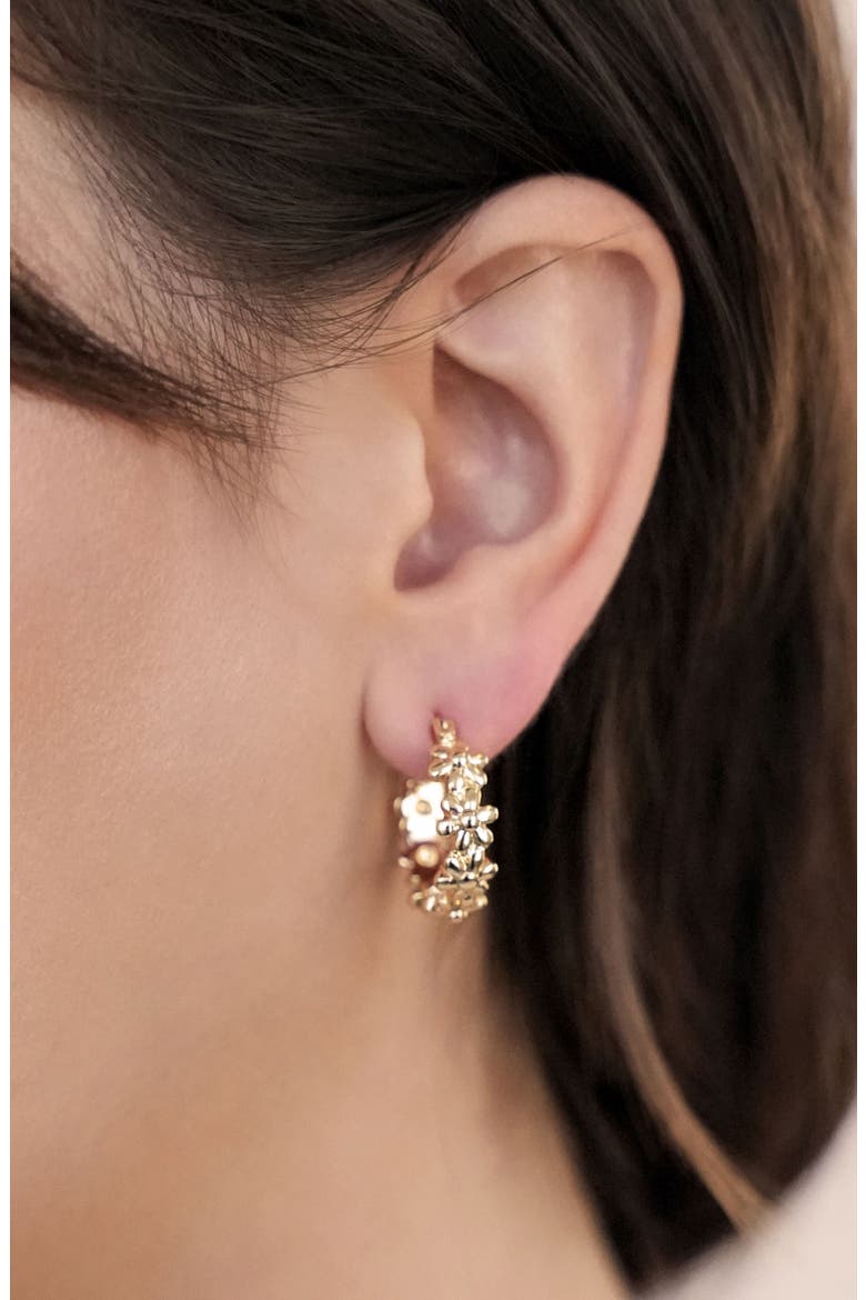Small Floral Hoop Earrings, Alternate, color, GOLD