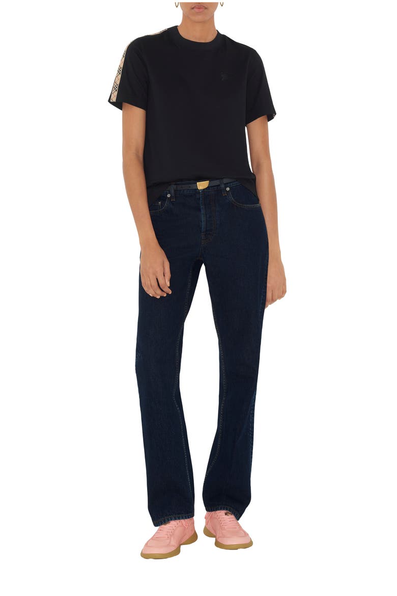 Check Trim Cotton T-shirt, Main, color, Black