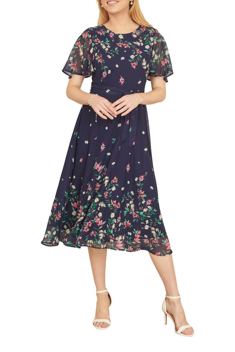 Daisy Mirror Placement Skater Dress, Alternate, color, Navy