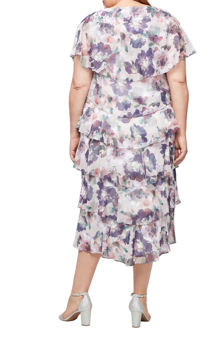 Floral Short Sleeve Tiered Chiffon Cocktail Dress, Alternate, color, BLUSH MULTI