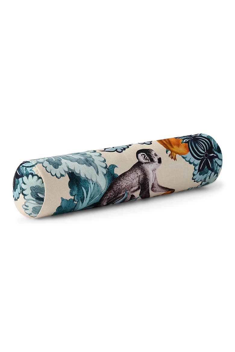 Damasc Monkey Cotton Bolster Pillow, Alternate, color, SLATE GREY