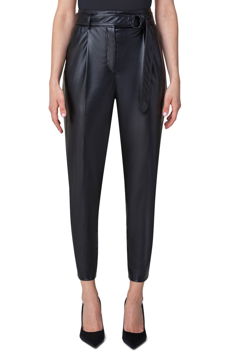 Akris punto Fred Belted Tapered Faux Leather Ankle Pants, Main, color, 