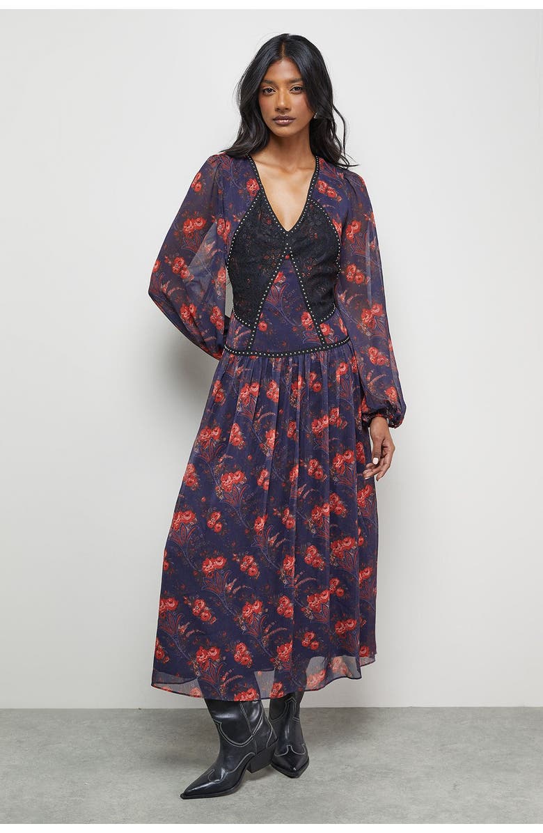 Warehouse Plunge Neck Pleated Maxi Dress, Main, color, Black