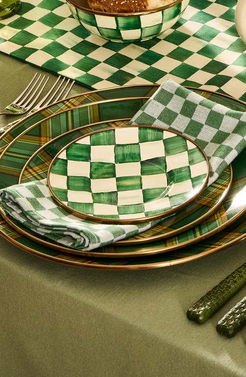 Mackenzie-childs Mackenzie Childs Emerald Check Set Of 4 Enameled Steel Appetizer Plates In Green