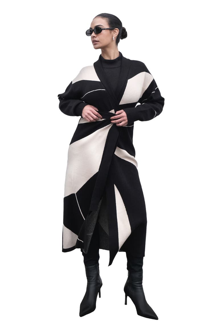 Liya Long Knit Cardigan, Main, color, Fama Noir