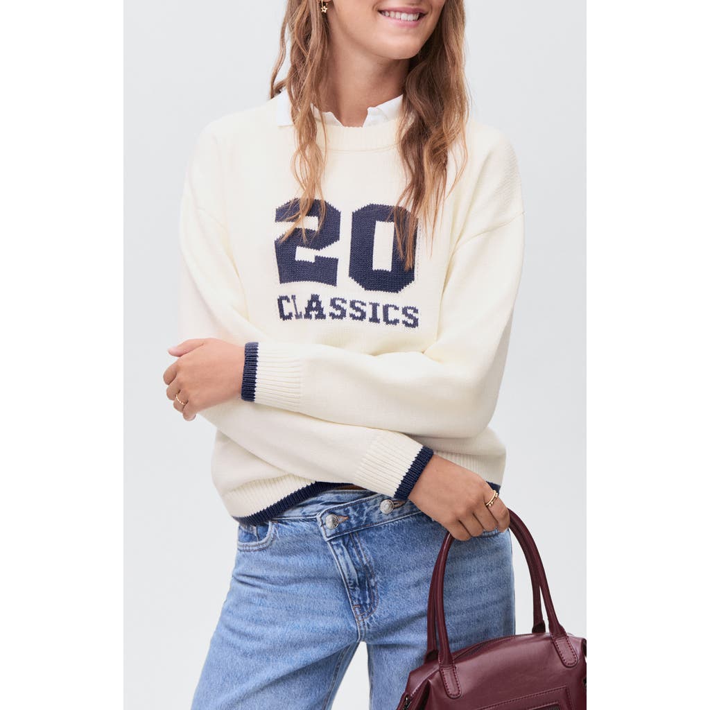 Mango Teen Classics Intarsia Knit Sweater In White