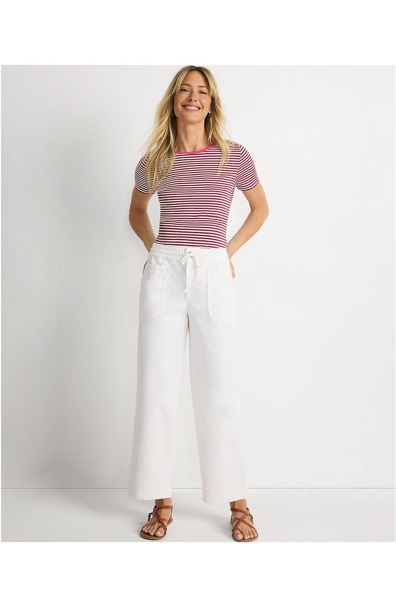 Lands' End Herringbone Chino High Rise Relaxed Straight Drawstring Ankle Pants, Alternate, color, White