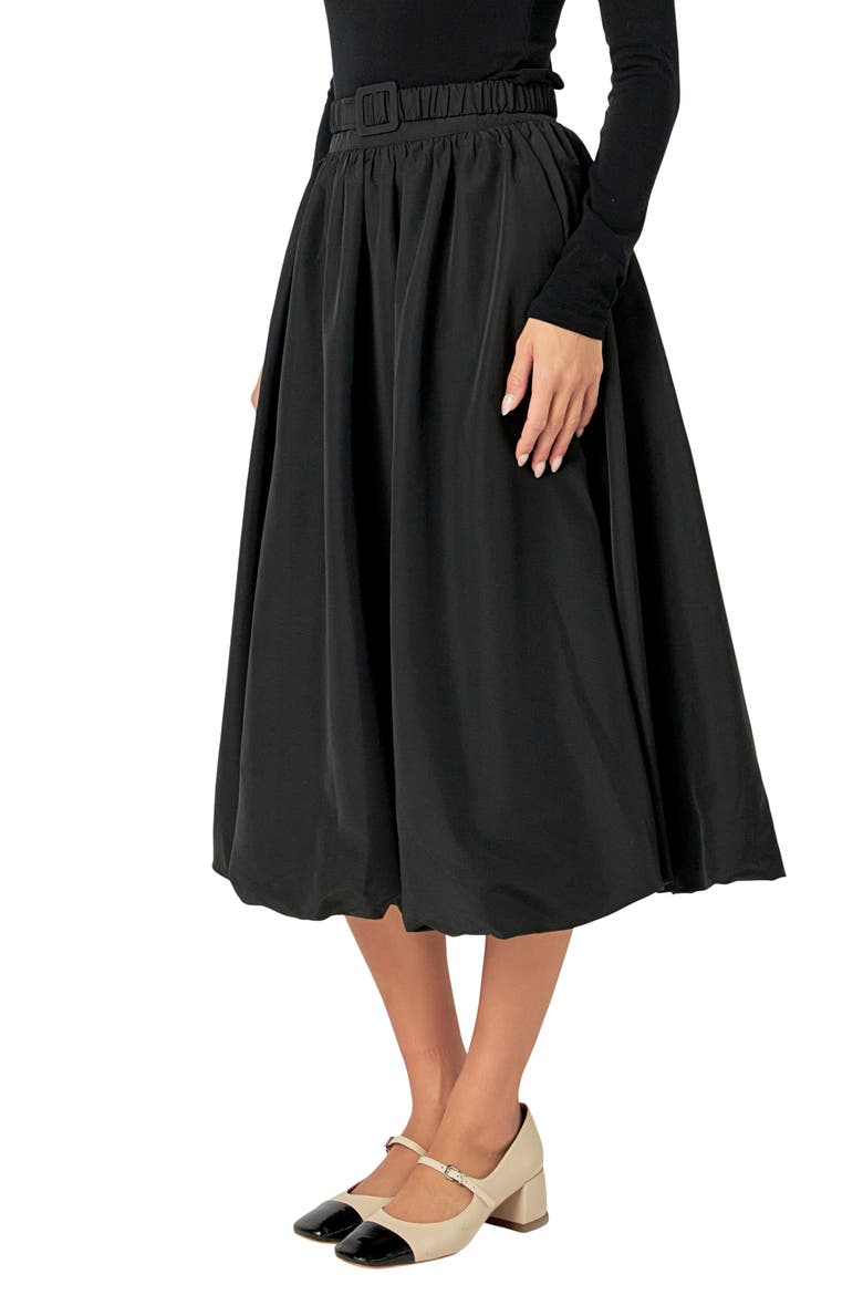 Belted Blouson Midi Skirt, Alternate, color, BLACK