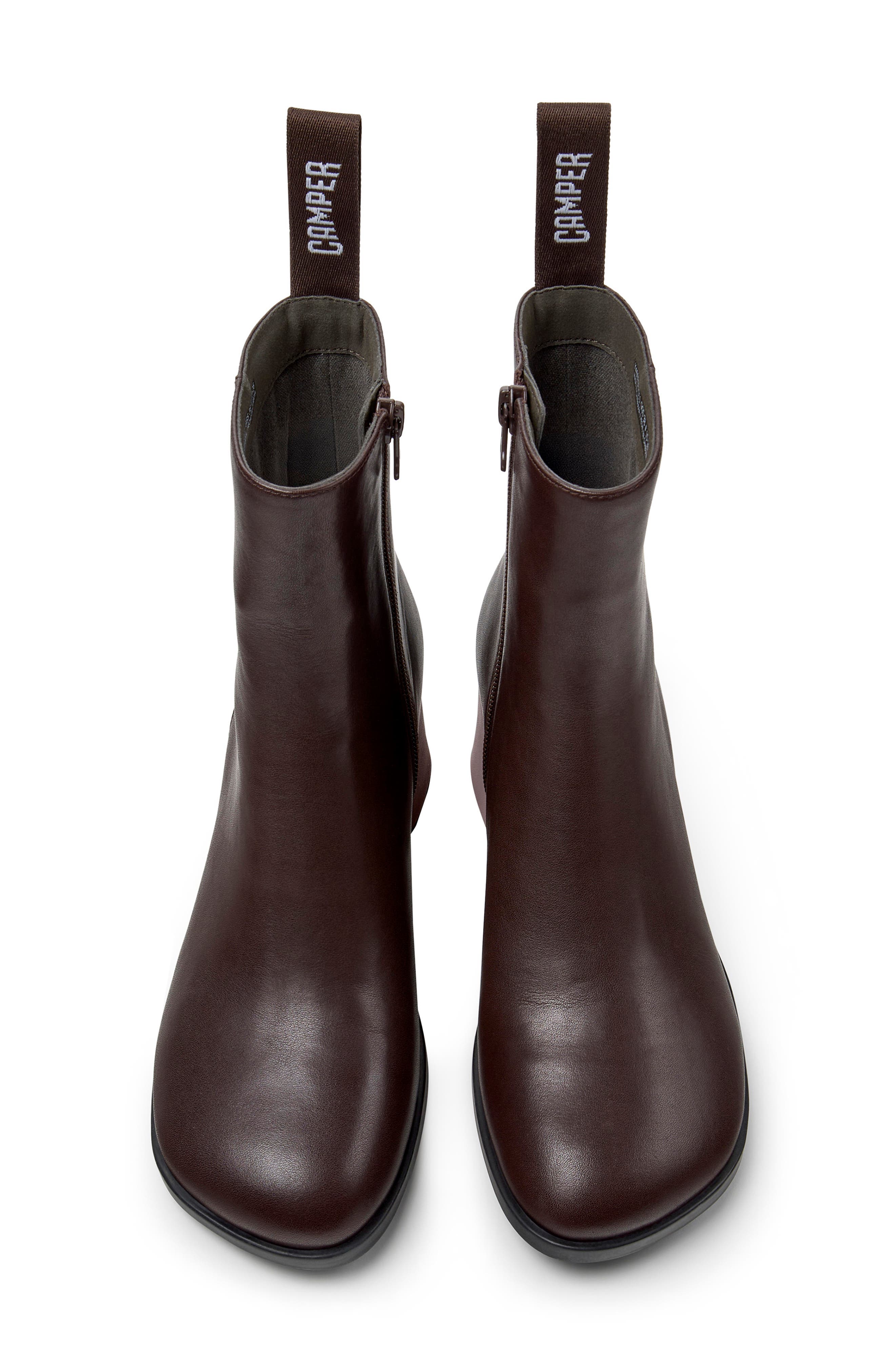 Kora Twins Leather Zip Up Boot, Alternate, color, DARK BROWN
