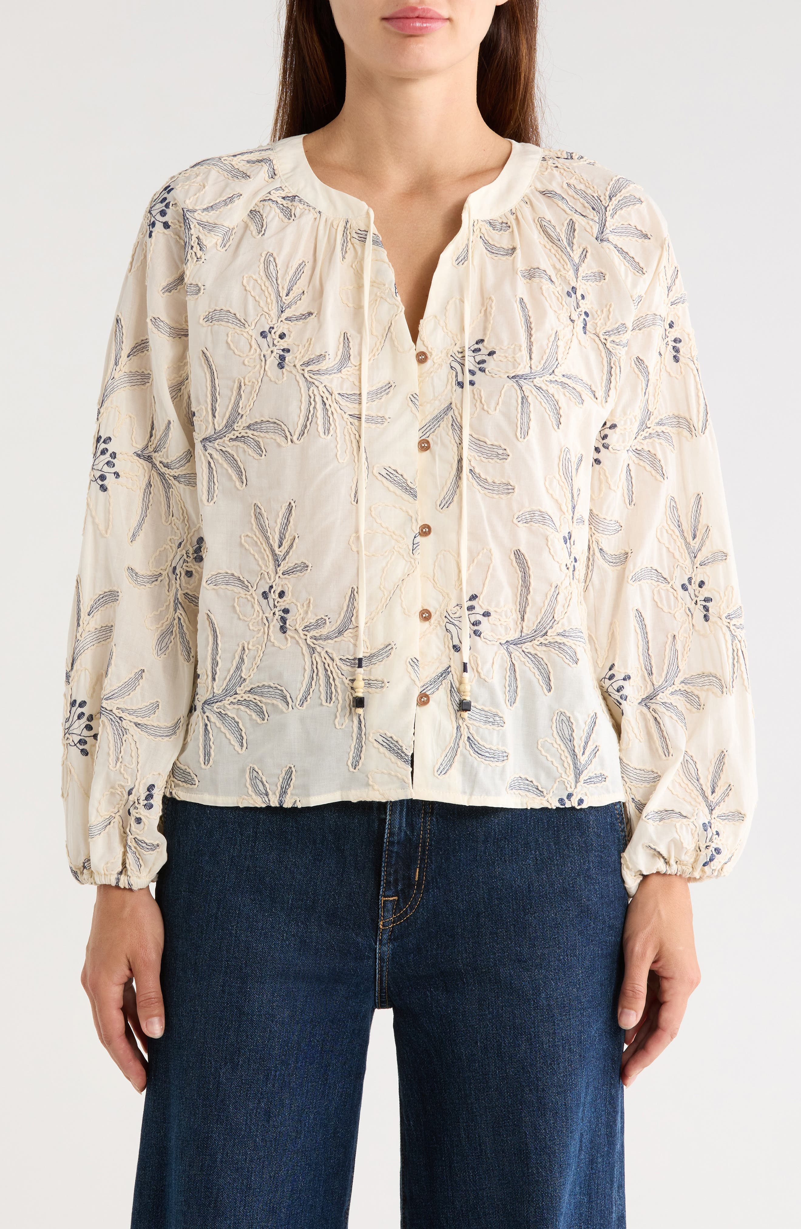 Embroidered Long Sleeve Cotton Top