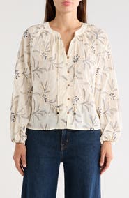 T Tahari Embroidered Long Sleeve Cotton Top