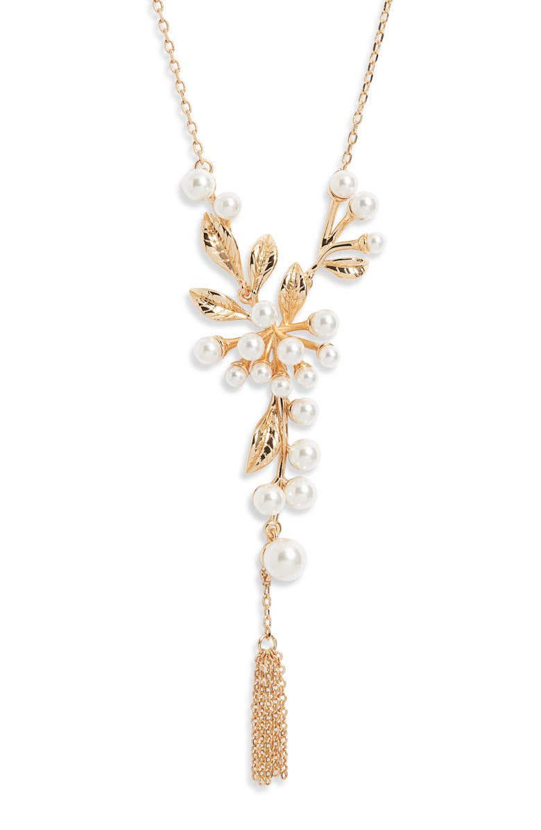 Nordstrom Faux Pearl Cluster Y-Necklace, Main, color, White- Gold