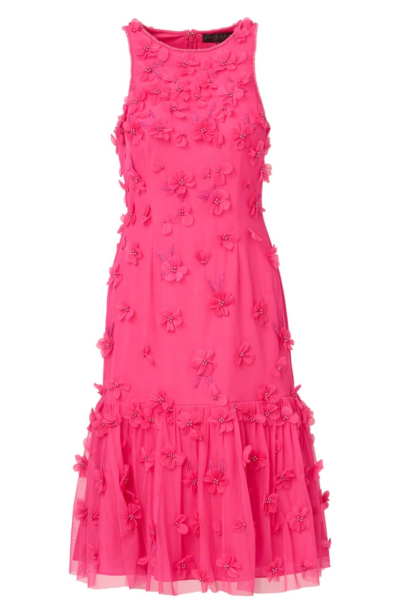 Aidan Mattox by Adrianna Papell Beaded Floral Appliqué Midi Cocktail Dress, Alternate, color,